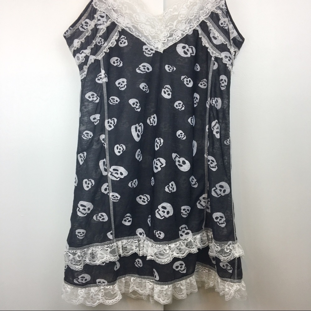 Too Fast Black Skull Print Slip Dress Sz XL